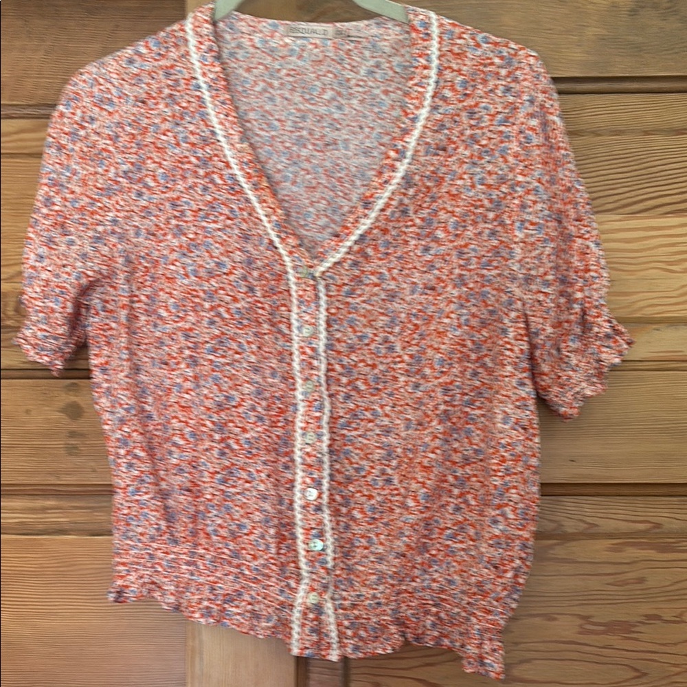 ESQUALO Pink and White Ruffled Buttoned Blouse
